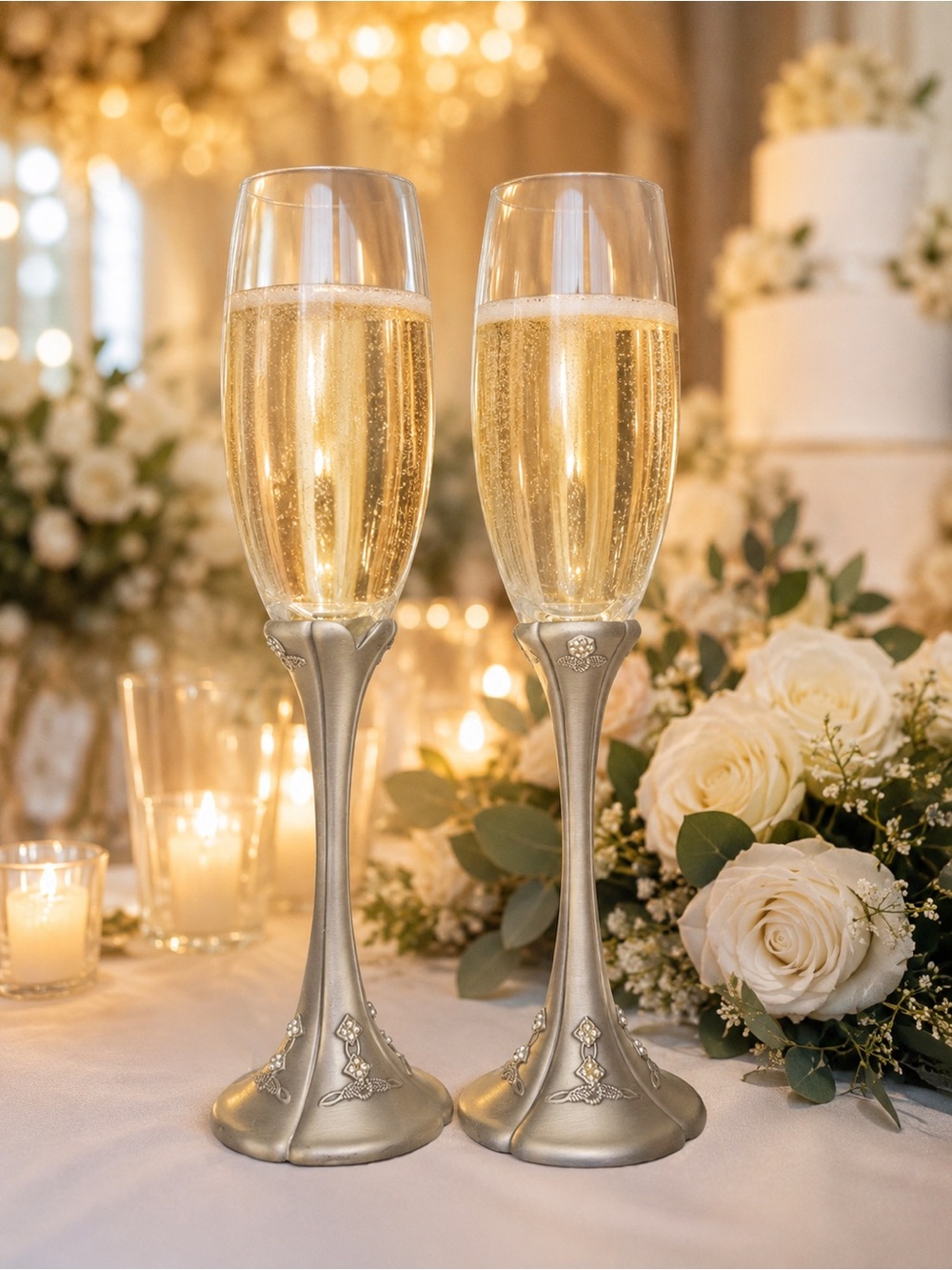 Beautiful wedding champagne flutes presented in their original keepsake box.
